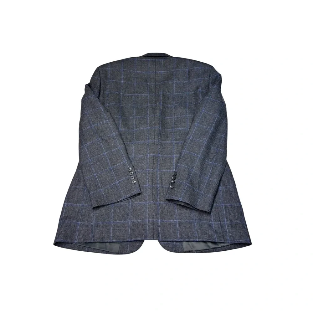 Jos. A. Bank Traveler Blazer Mens 40R Grey Blue Windowpane Plaid 100% Wool